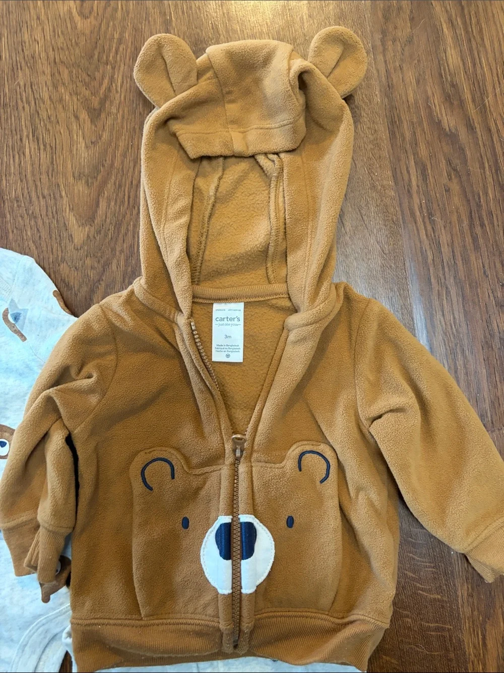 Carter's Brown Bear Hoodie One-Piece Set with Gray Animal Print